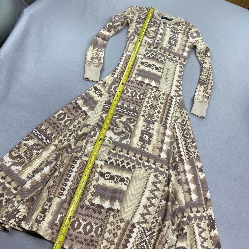 Polo Ralph Lauren Dress Womens Extra Small Beige Henley Maxi Aztec Patch Print - Picture 11 of 13